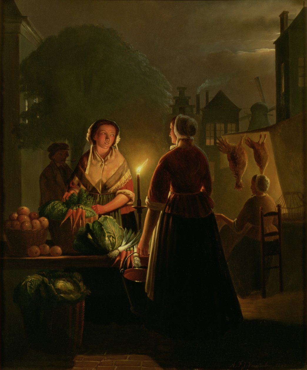 Mercato delle verdure a lume di candela da Petrus van Schendel