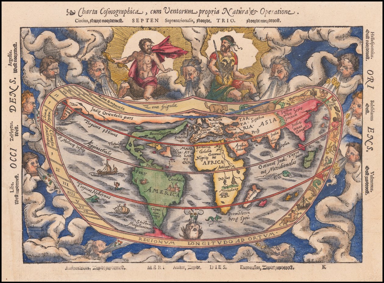 1544 map - Charta Cosmographica, Cum Ventorum Propria Natura et Operatione da Petrus Apianus