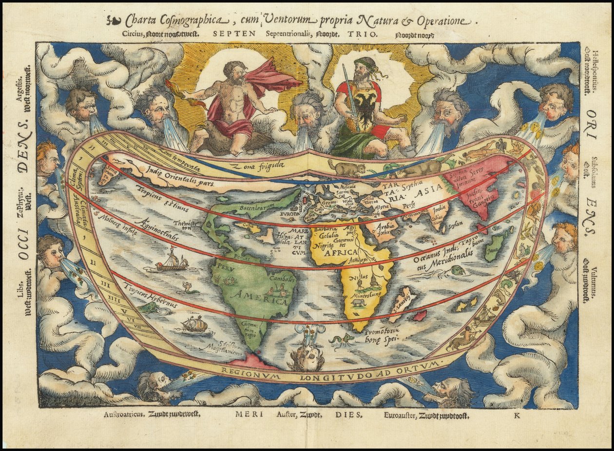 1553 map - Charta Cosmographica, Cum Ventorum Propria Natura et Operatione da Petrus Apianus