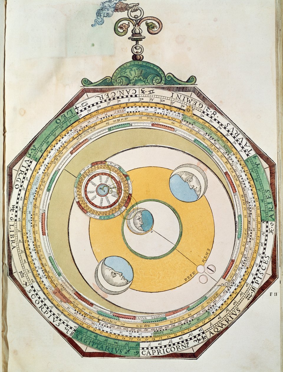 Tabella dei movimenti della Luna in relazione al Sole, da Astronomicum Caesareum da Petrus Apianus