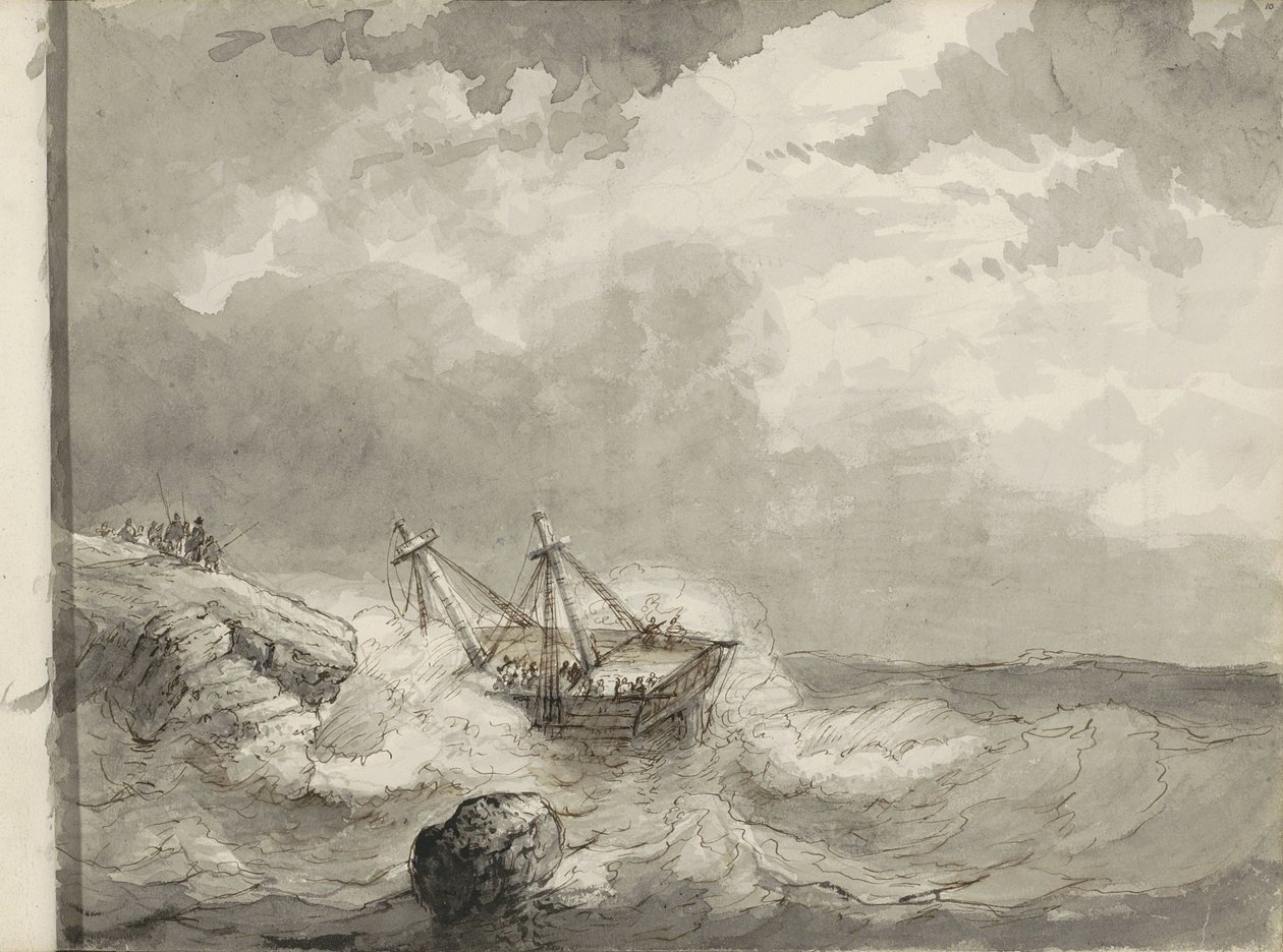 Naufragio su una costa rocciosa da Petrus Johannes Schotel (circle of)