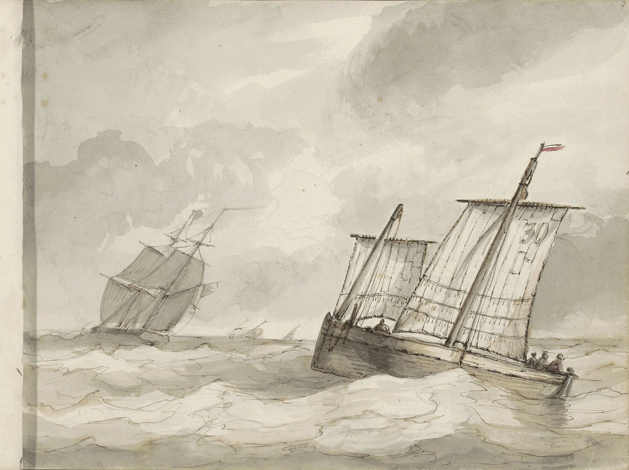 Navi a vela su un mare agitato da Petrus Johannes Schotel (circle of)