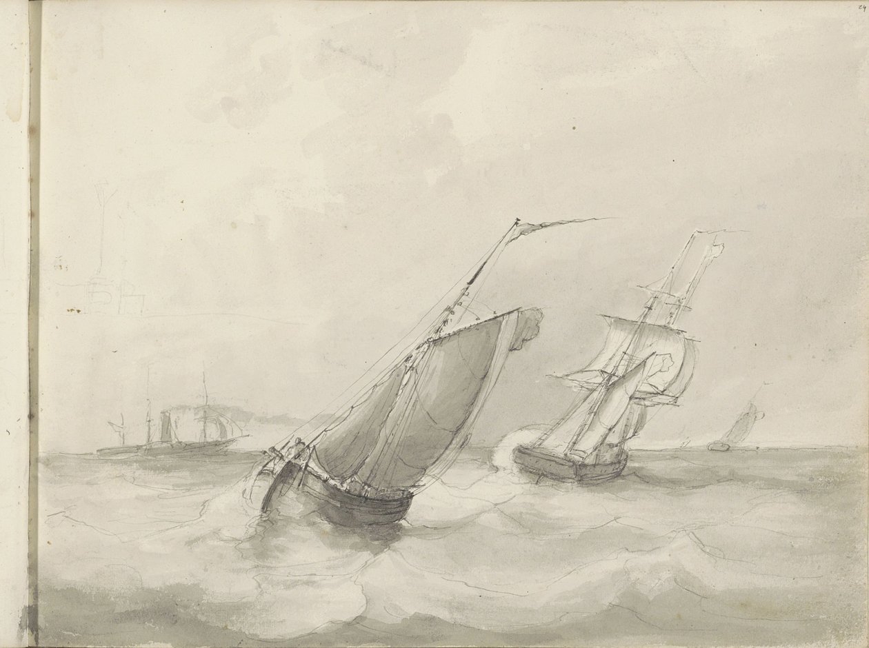 Navi a vela sul mare da Petrus Johannes Schotel (circle of)