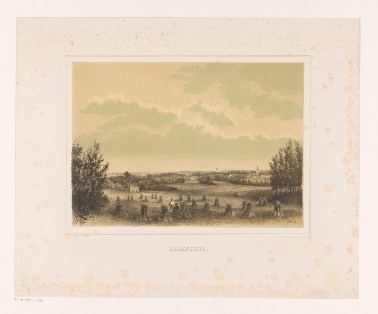 Vista di un prato con covoni di grano presso la tenuta di Larenberg da Petrus Josephus Lutgers