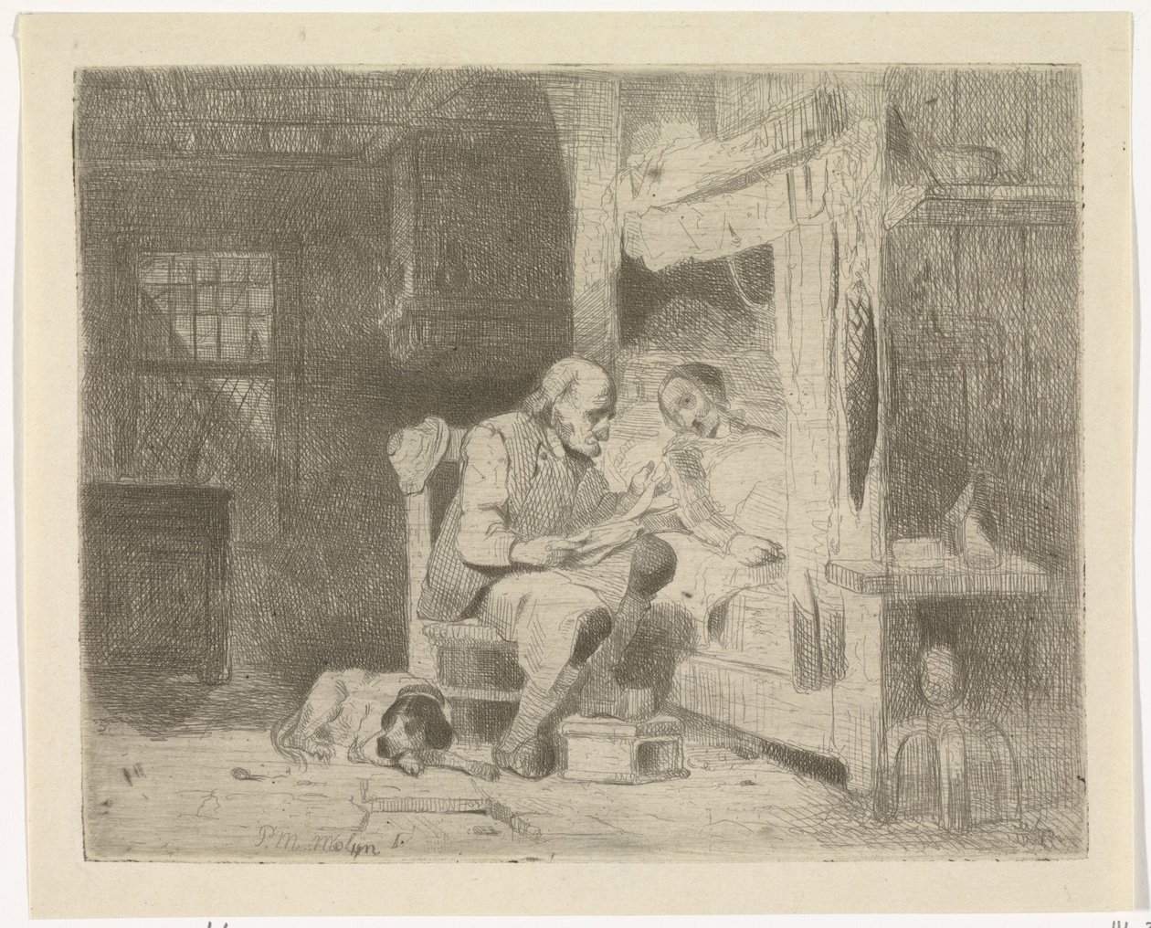 Vecchio che legge alla moglie da Petrus Marius Molijn