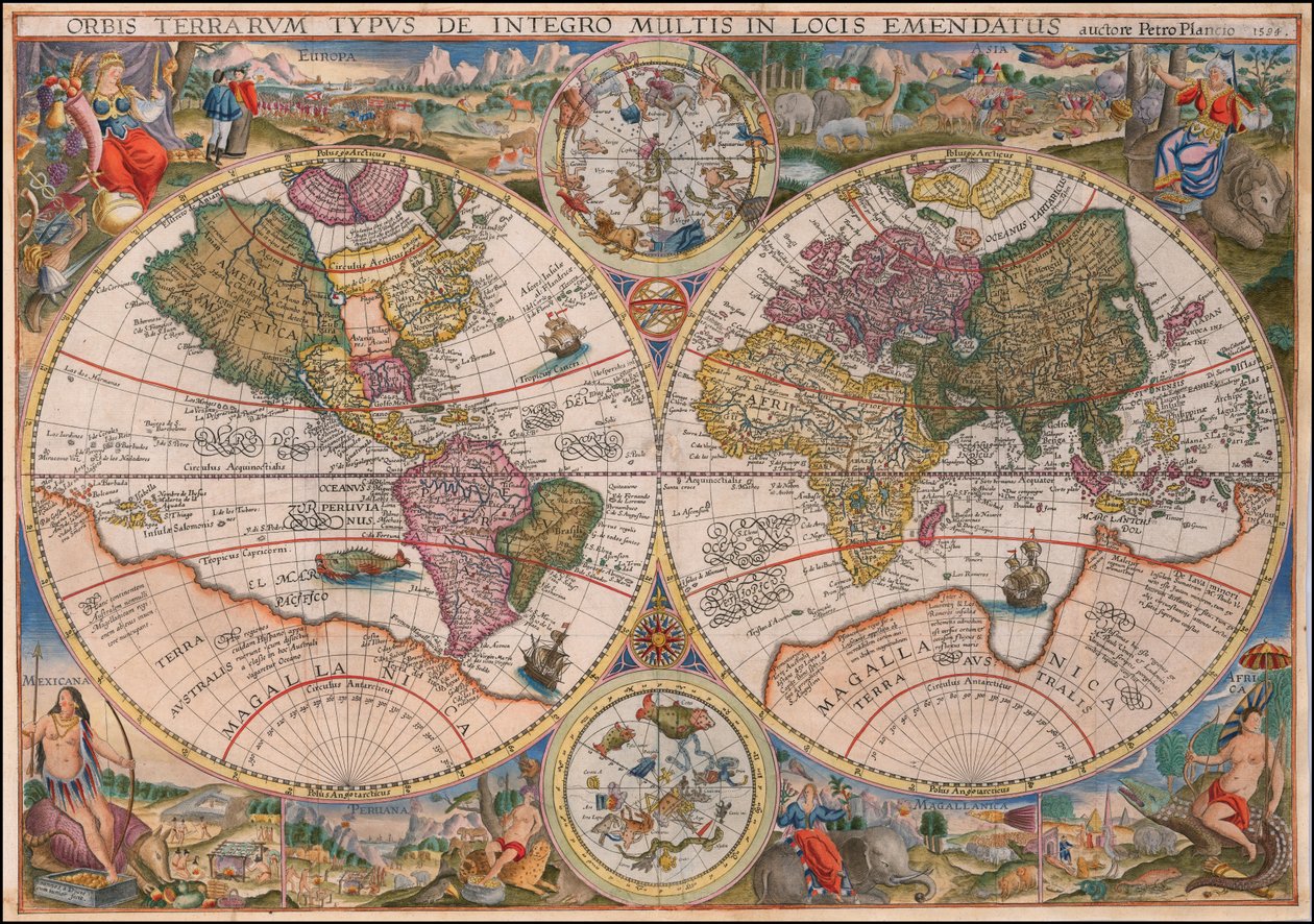 Mappa del mondo a doppio emisfero del 1594 di Petrus Plancius da Petrus Plancius