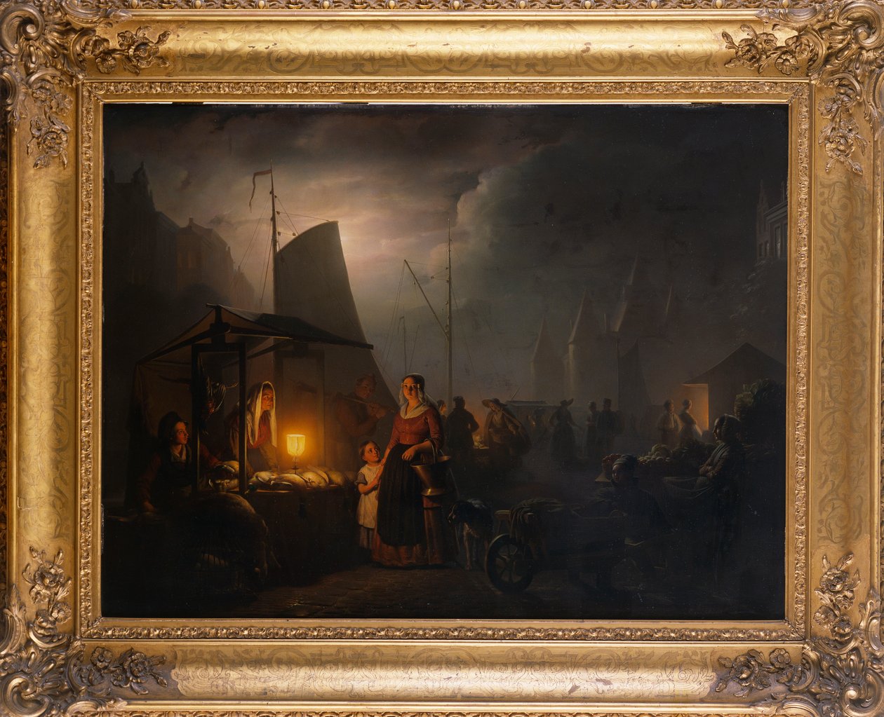 Una Piazza del Mercato di Notte, Bruxelles, 1870 da Petrus van Schendel
