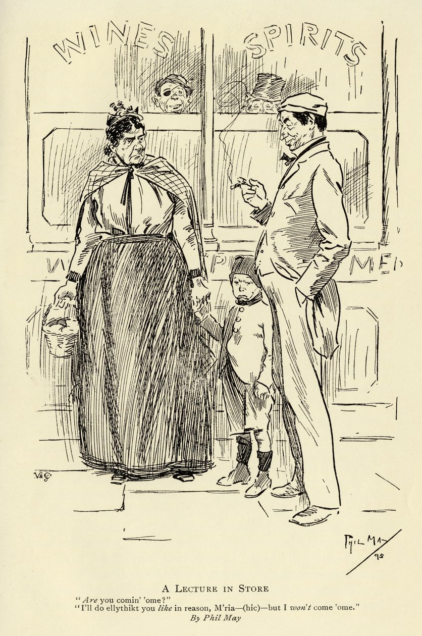 Una lezione in negozio, 1895 da Phil May
