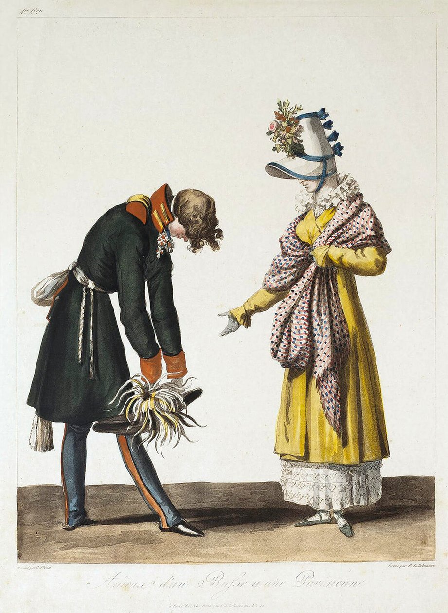 Addio di un ufficiale russo con una donna parigina, 1816 da Philibert Louis Debucourt