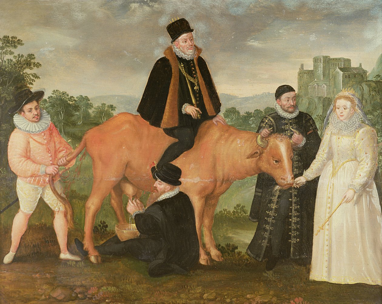 Ritratto di Filippo II (a cavallo di una mucca), il Duca di Alençon, il Duca di Alba, Guglielmo d