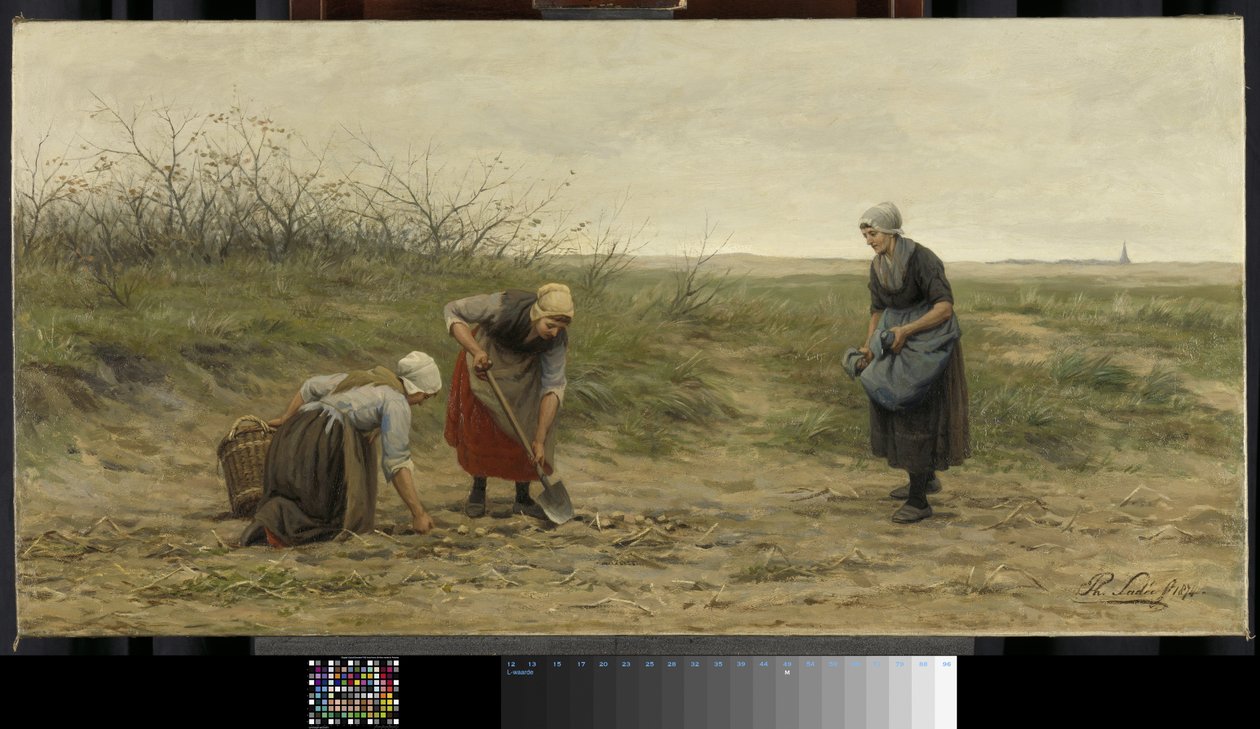 Donne di Scheveningen che raccolgono patate in un campo da Philip Lodewijk Jacob Frederick Sadee