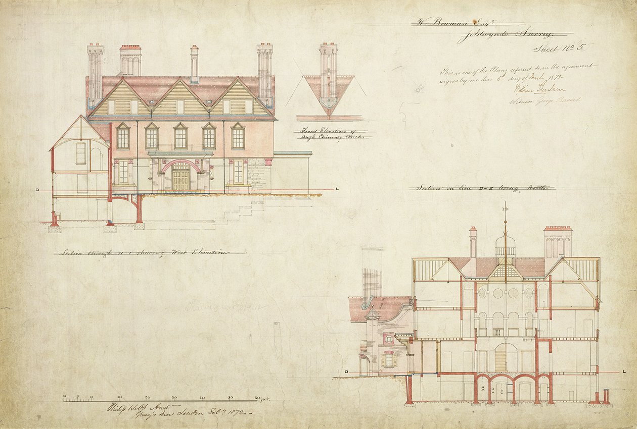 Progetto per Joldwyns, Surrey, 1872 da Philip Webb
