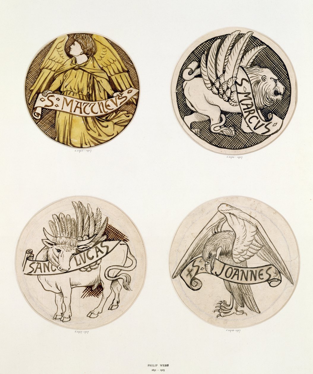 Simboli degli evangelisti, disegni per vetrate da Philip Webb