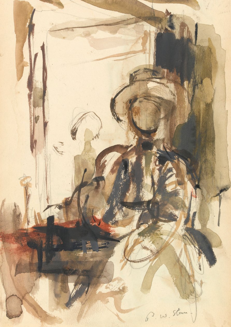 Figura seduta: donna seduta, con cappello da Philip Wilson Steer