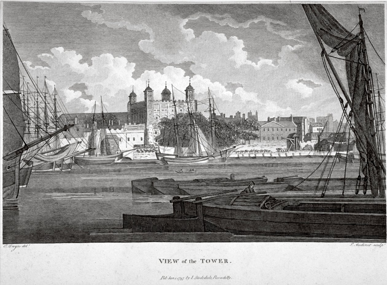 Vista della Torre di Londra con barche sul Tamigi, c1790 da Philip Audinet