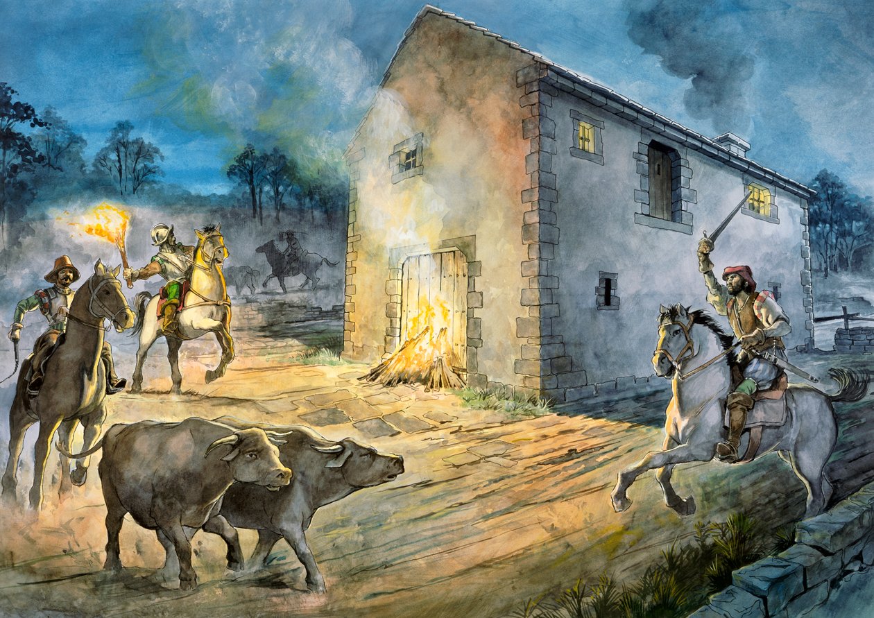 Reivers che razziano Birdoswald, XVI secolo da Philip Corke