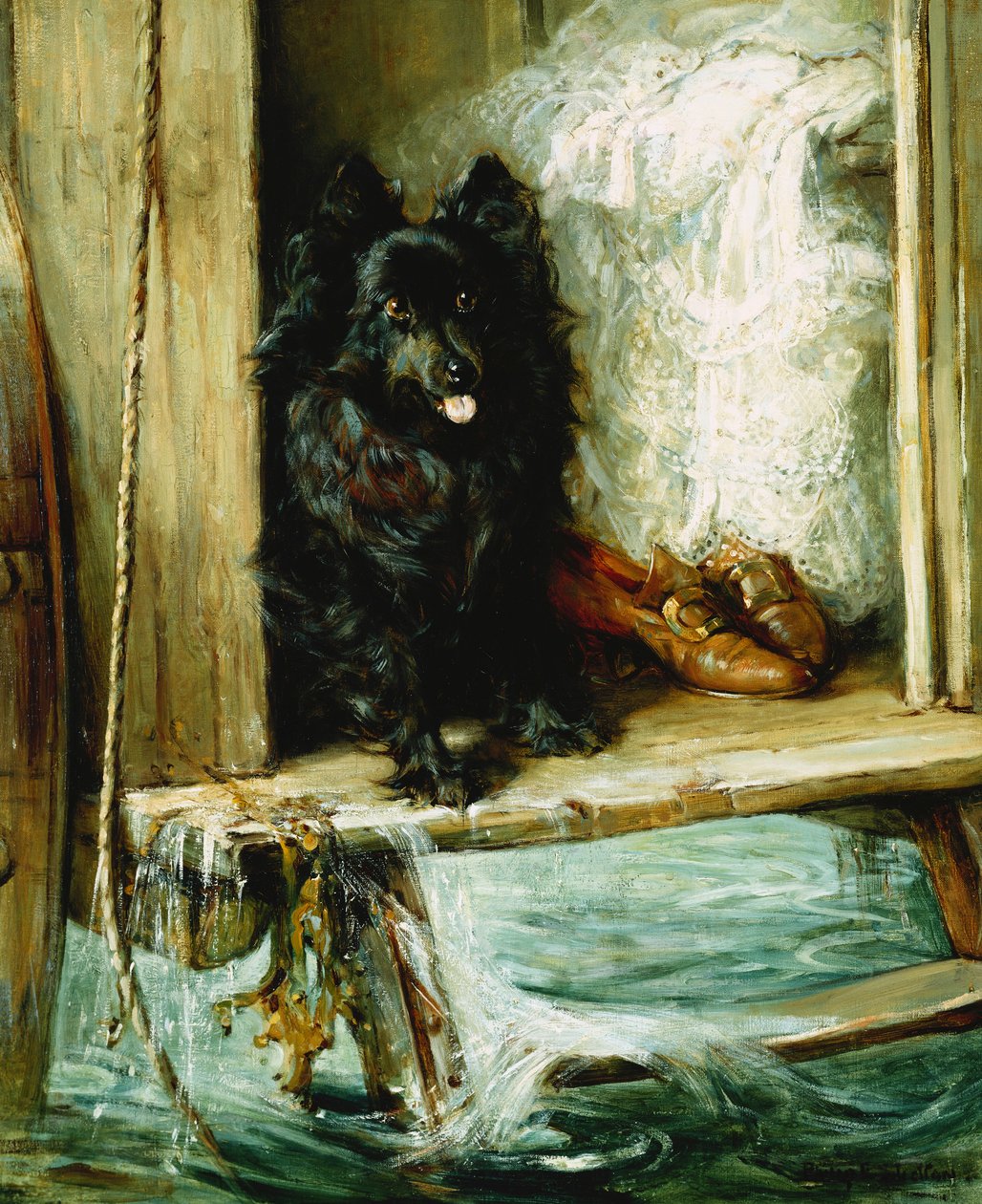 Lasciato in Carica - Un Pomerania Nero sui Gradini di una Macchina da Bagno da Philip Eustace Stretton