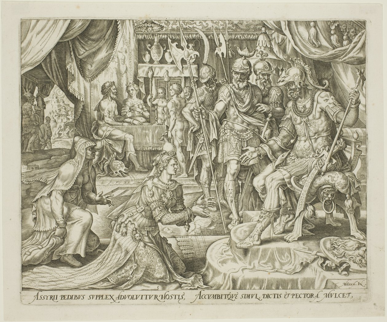 Giuditta presentata a Oloferne, tavola cinque da La storia di Giuditta e Oloferne da Philip Galle