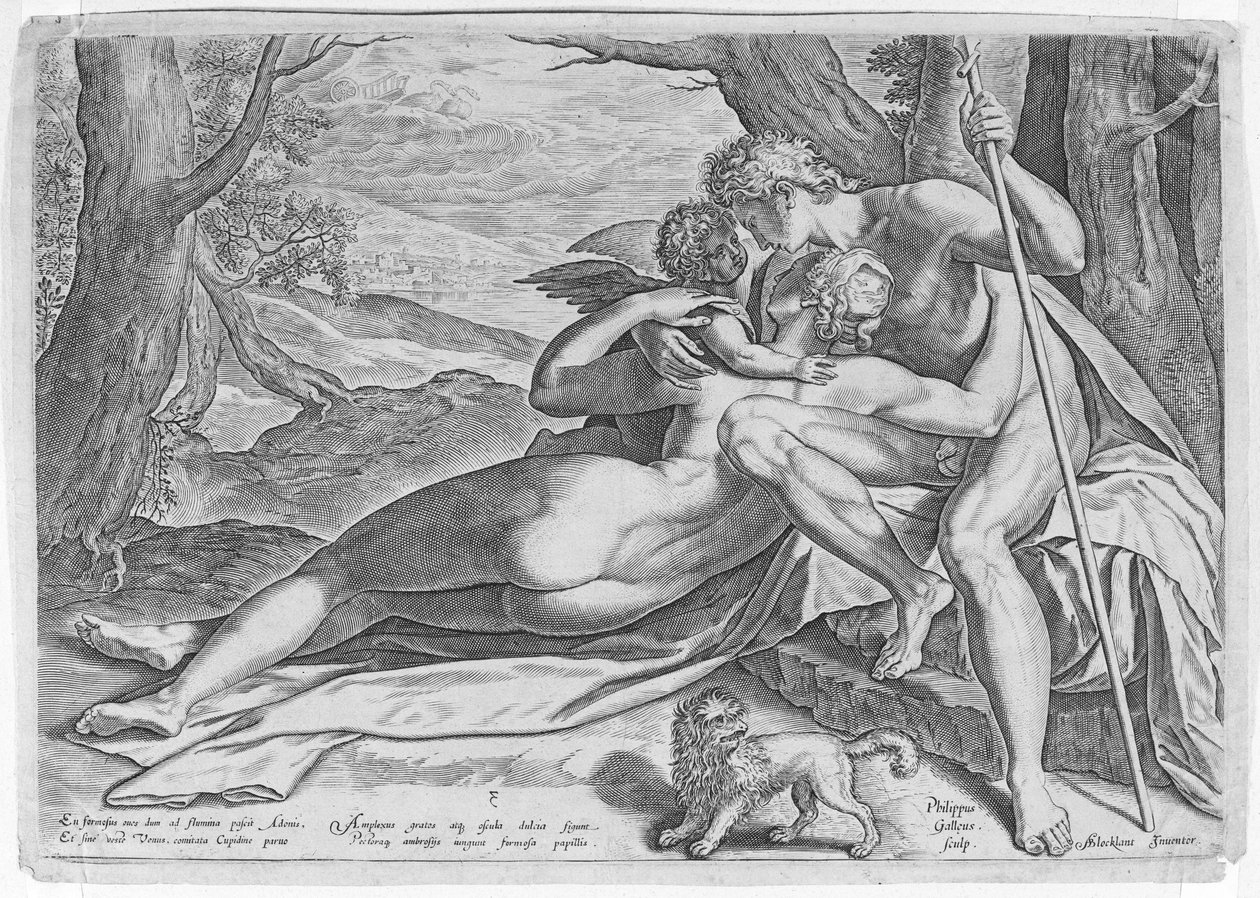 Venere e Adone, dalla serie La storia di Adone, ca. 1579 da Philip Galle