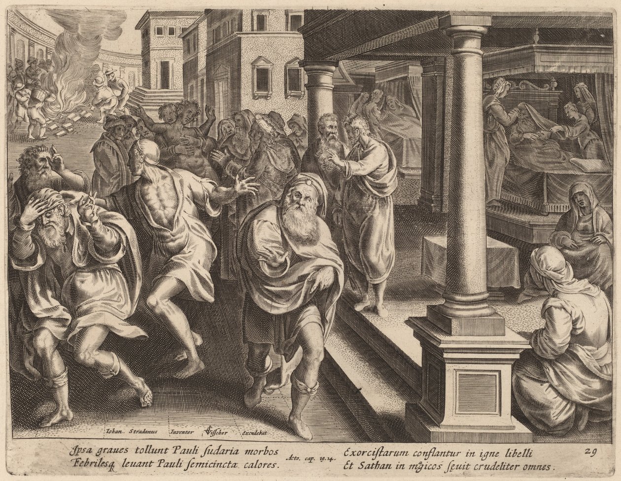 San Paolo scaccia gli spiriti maligni da Philip Galle after Jan van der Straet