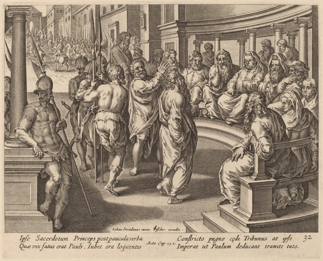 San Paolo davanti al sommo sacerdote da Philip Galle after Jan van der Straet