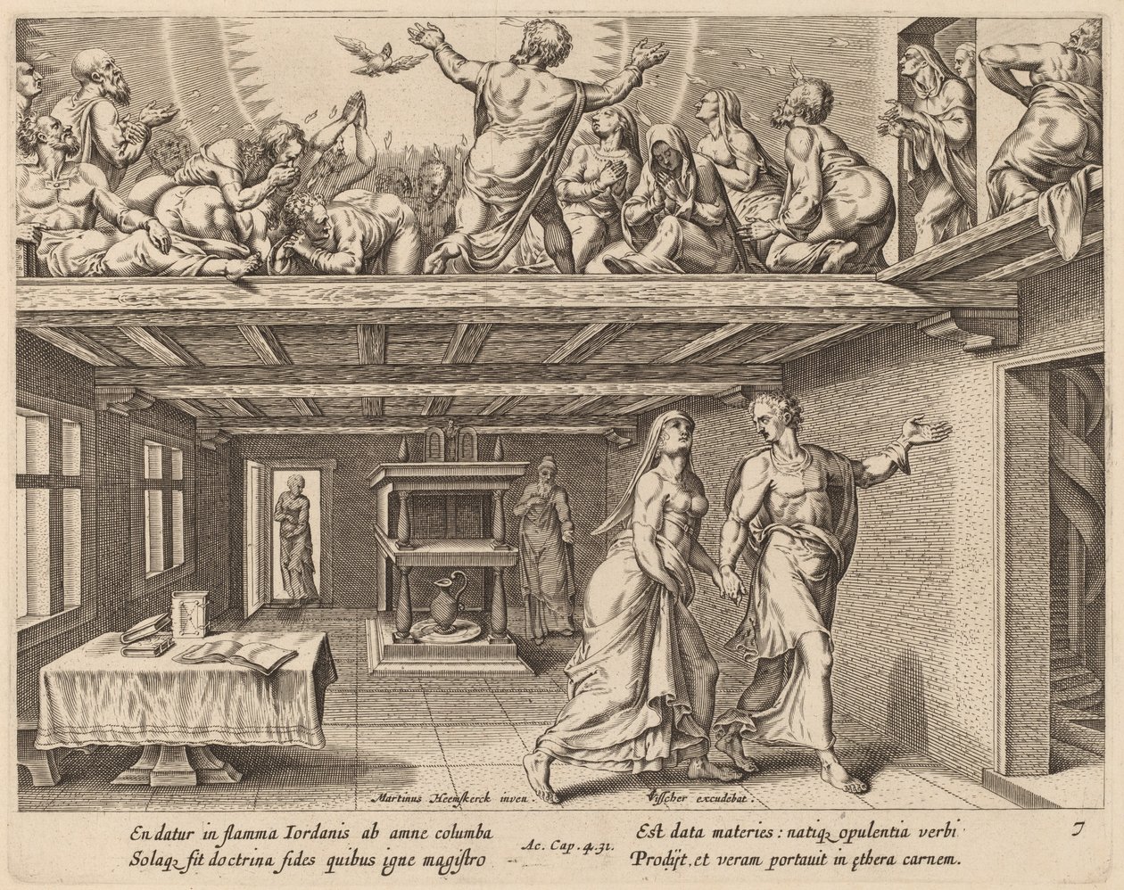 E tutti furono pieni di Spirito Santo da Philip Galle after Maerten van Heemskerck