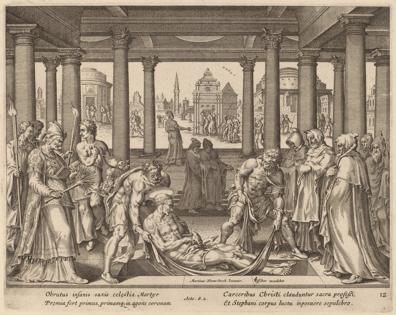 Uomini devoti che portano San Stefano alla sepoltura da Philip Galle after Maerten van Heemskerck