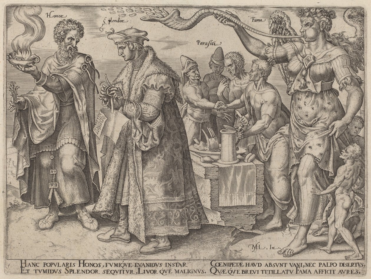 Onore, Splendore, Parassiti, Fama (Gli effetti ingannevoli della ricchezza) da Philip Galle, after Maerten van Heemskerck