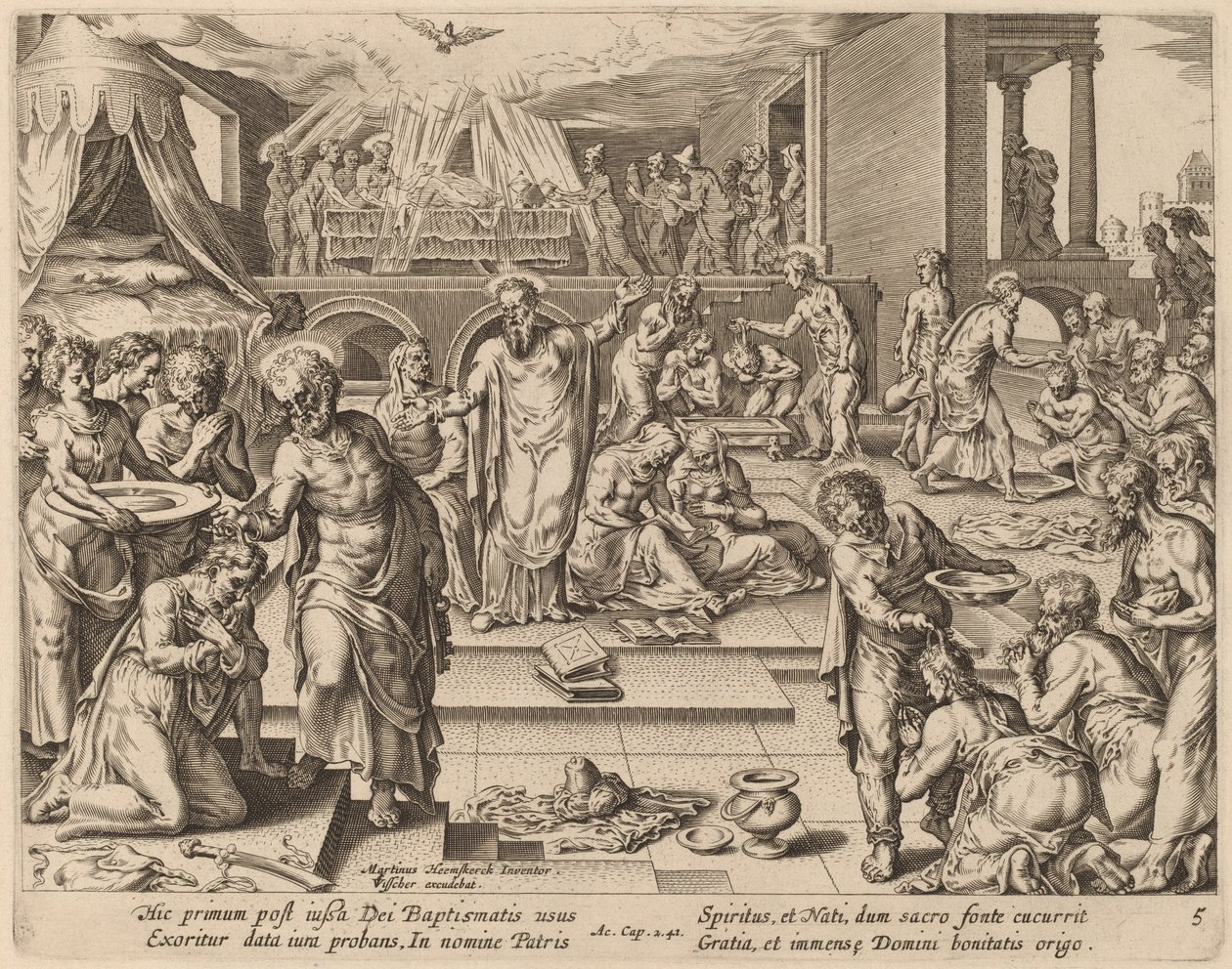 Molti sono battezzati da Philip Galle after Maerten van Heemskerck