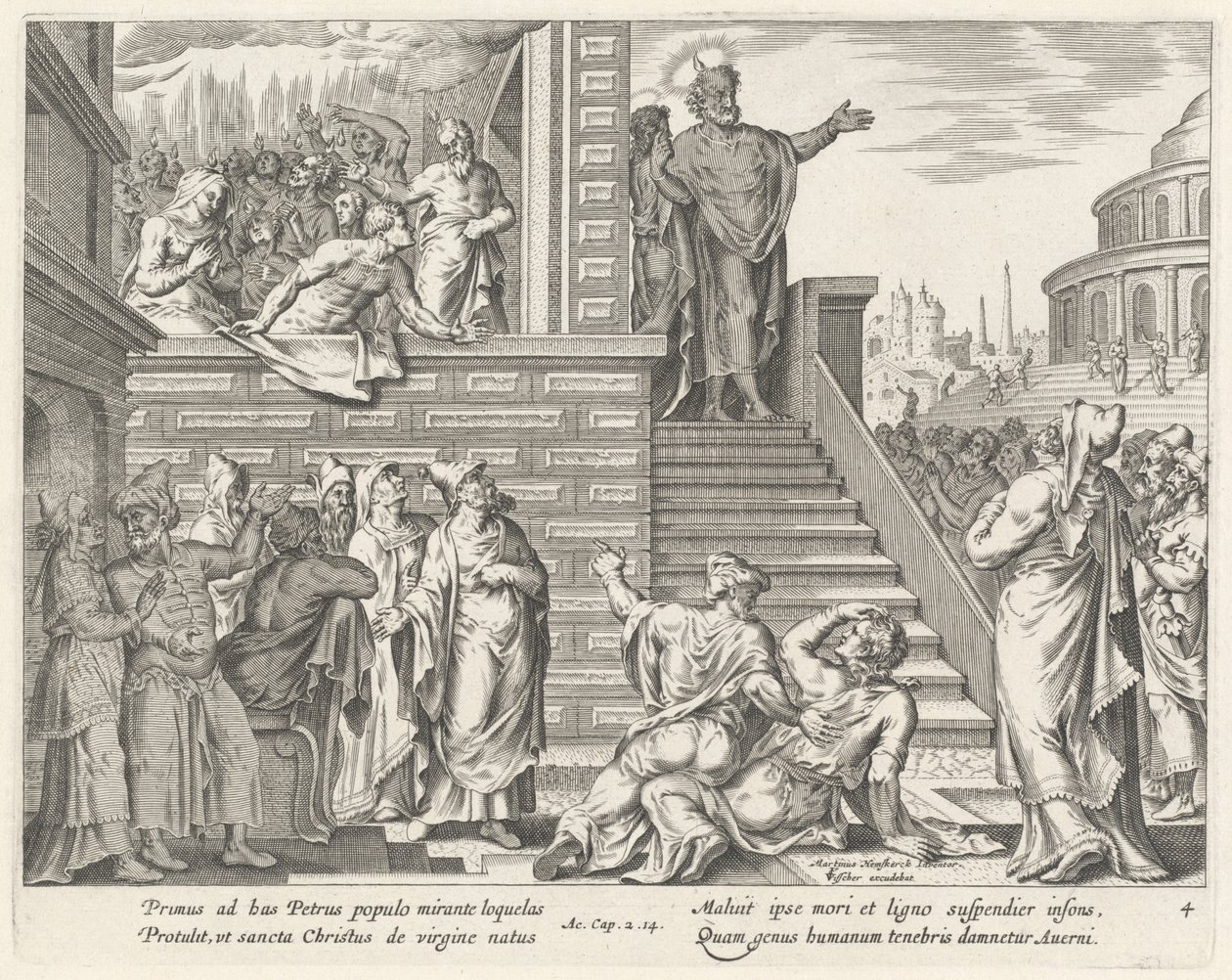 San Pietro parla al popolo di Cristo da Philip Galle after Maerten van Heemskerck