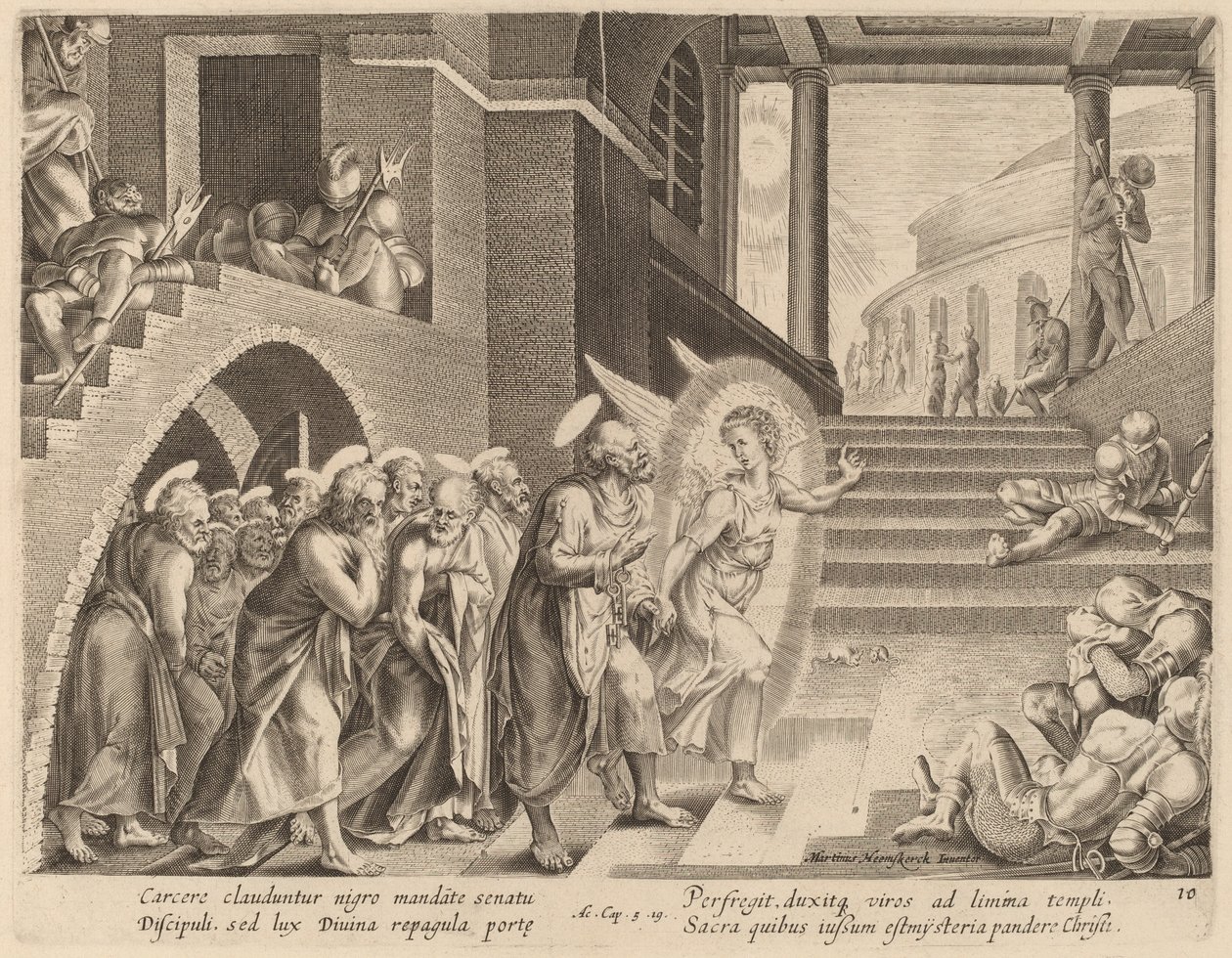 Gli Apostoli Liberati dalla Prigione da un Angelo da Philip Galle after Maerten van Heemskerck