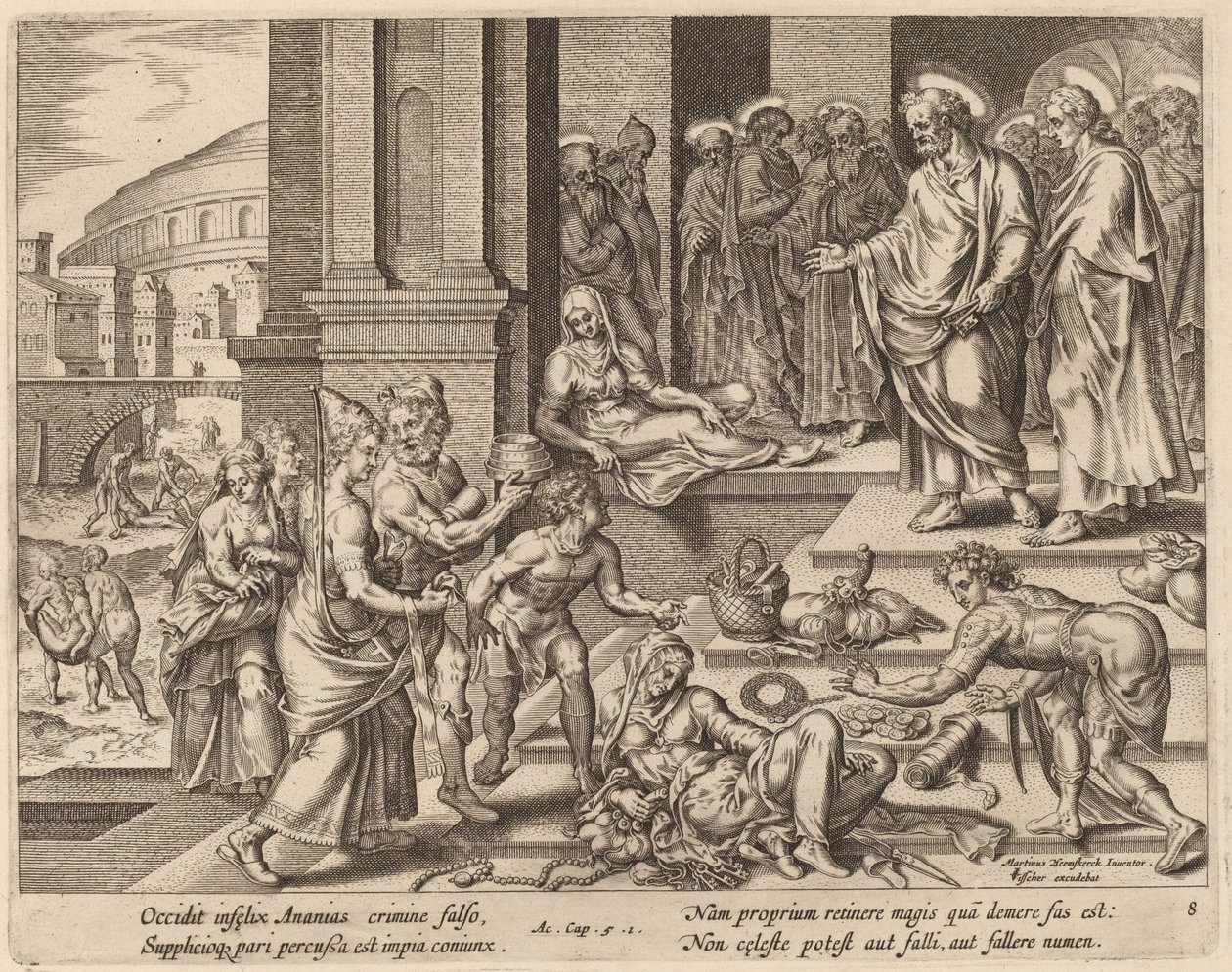 Le morti di Anania e Saffira da Philip Galle after Maerten van Heemskerck