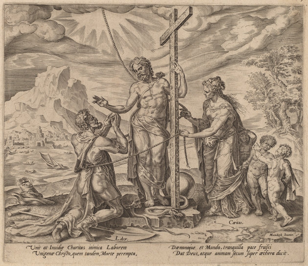 Il lavoratore diligente unito a Cristo dopo la morte da Philip Galle after Maerten van Heemskerck