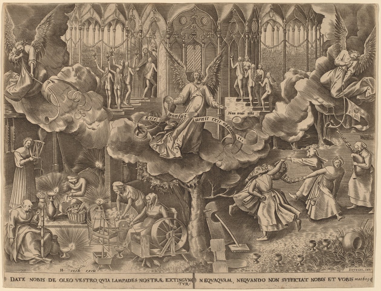 La parabola delle vergini sagge e stolte da Philip Galle after Pieter Bruegel the Elder