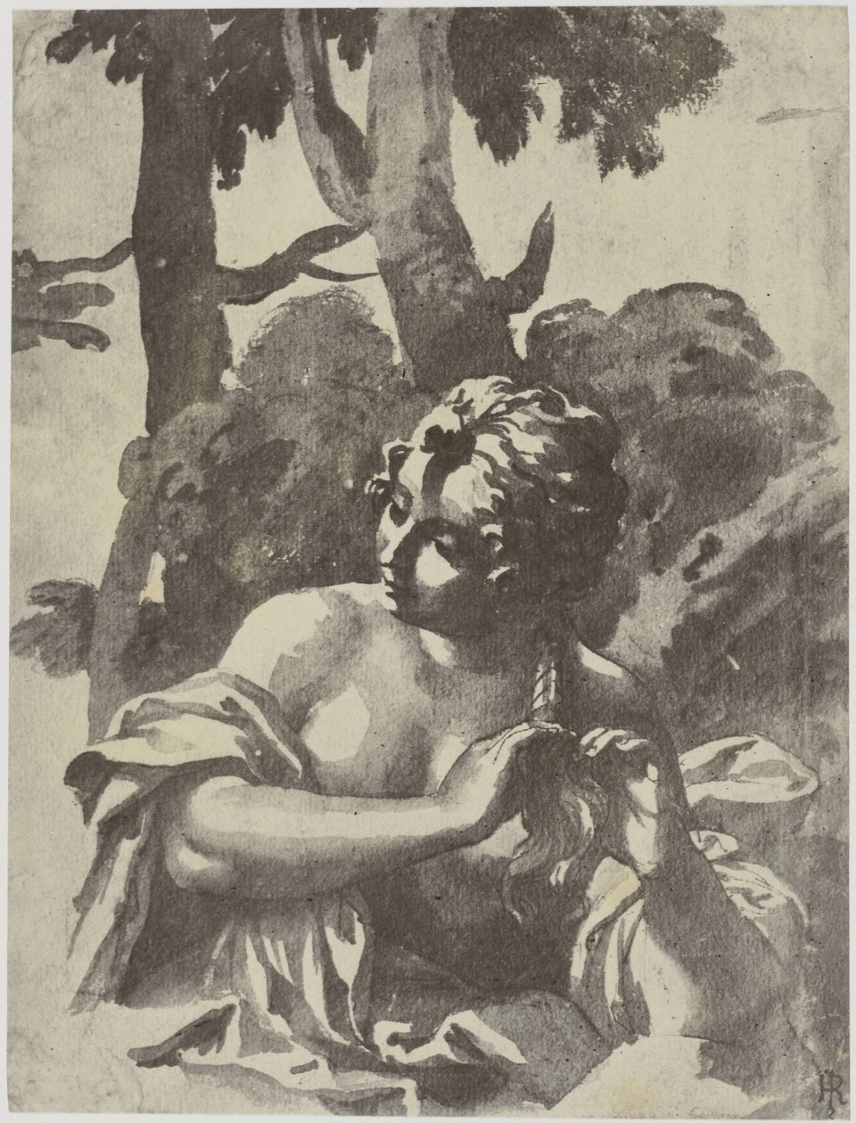 Ragazza che si intreccia i capelli da Philip Henry Delamotte