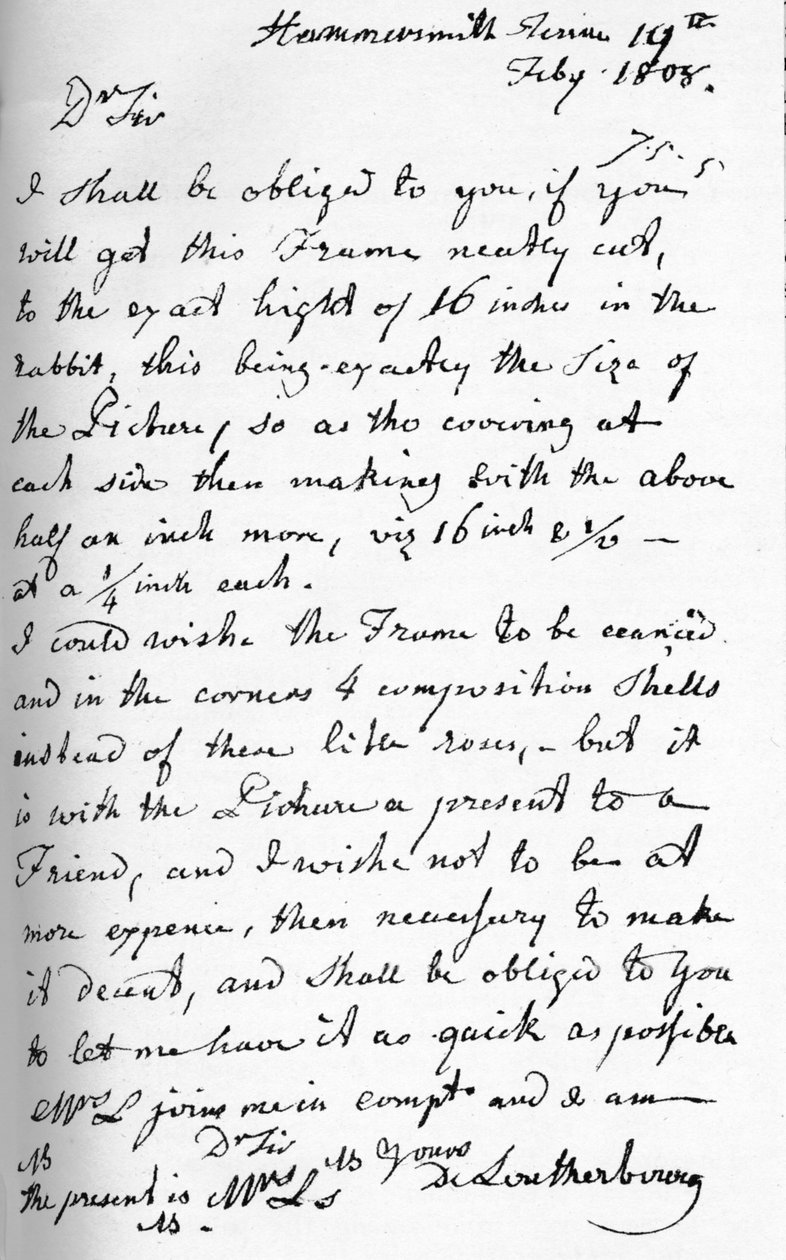 Una lettera di Philip James de Loutherbourg, 19 luglio 1808, 1904 da Philip James de Loutherbourg