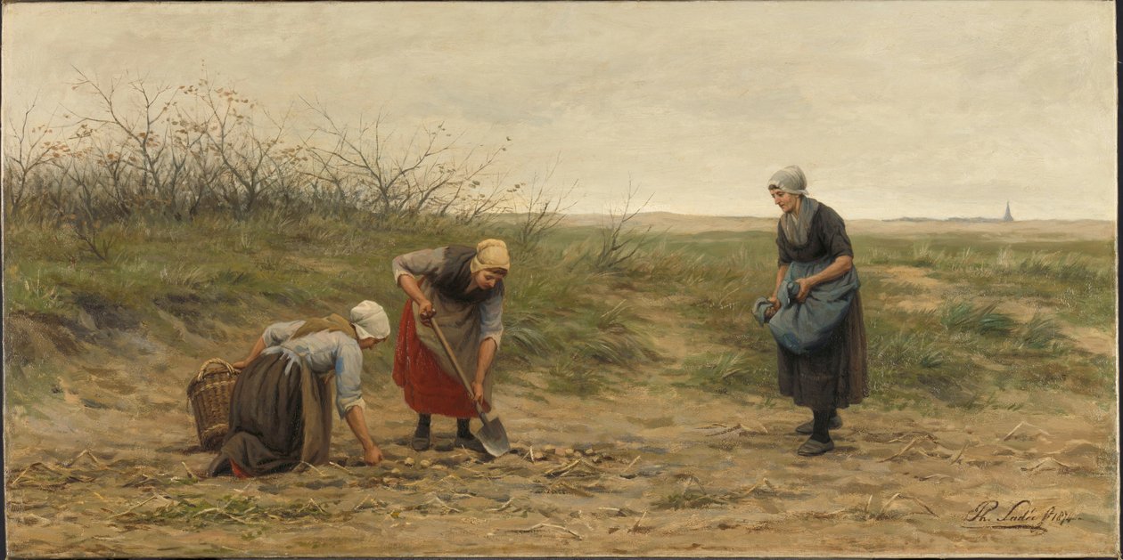 Donne di Scheveningen raccolgono patate in un campo da Philip Lodewijk Jacob Frederick Sadee