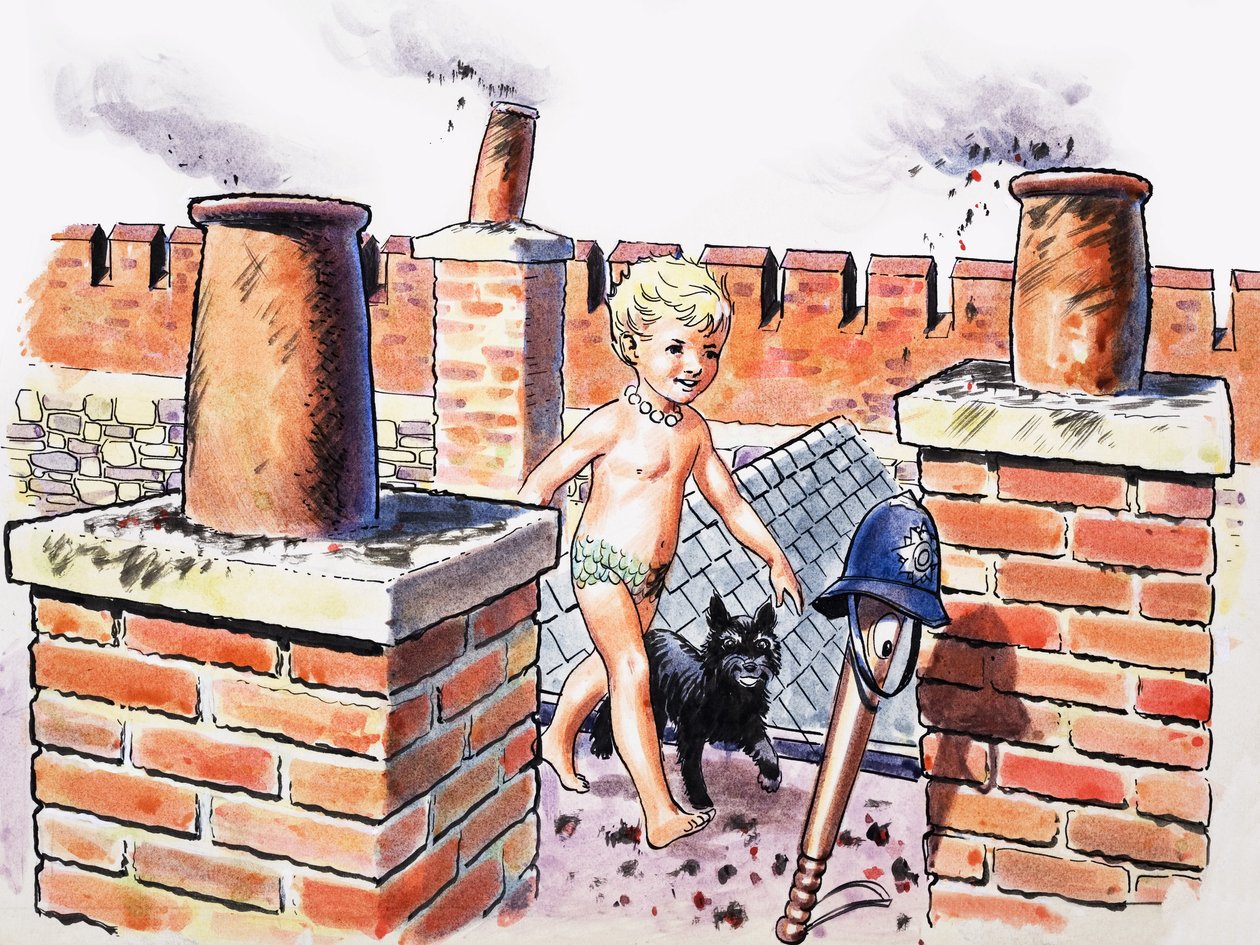 Baby on the Roof, illustrazione da "The Water Babies" di Charles Kingsley (gouache su carta) da Philip Mendoza
