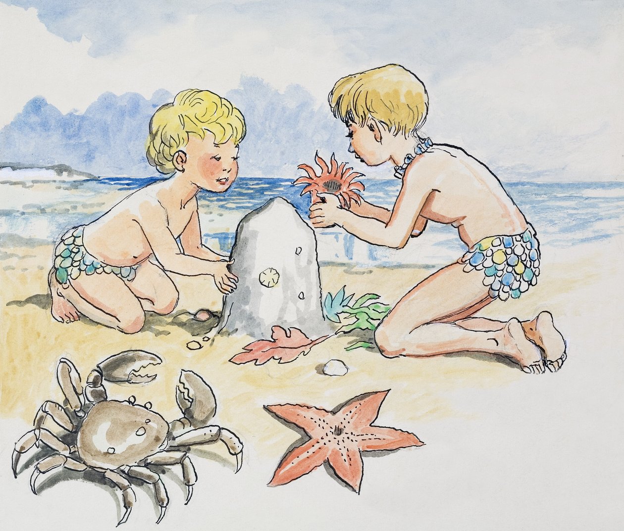 In riva al mare, illustrazione da "The Water Babies" di Charles Kingsley da Philip Mendoza