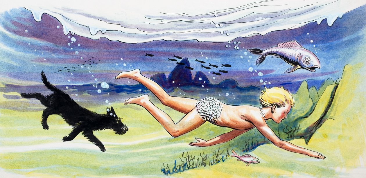 Nuotare con i pesci, illustrazione da "I bambini dell