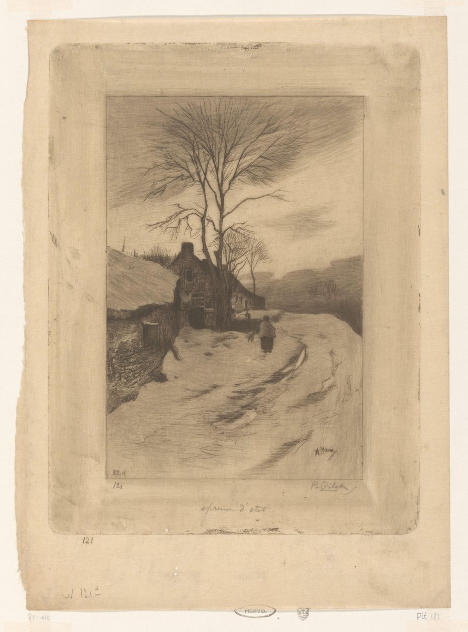 Fattorie lungo una strada con alberi spogli da Philip Zilcken (signed by artist)