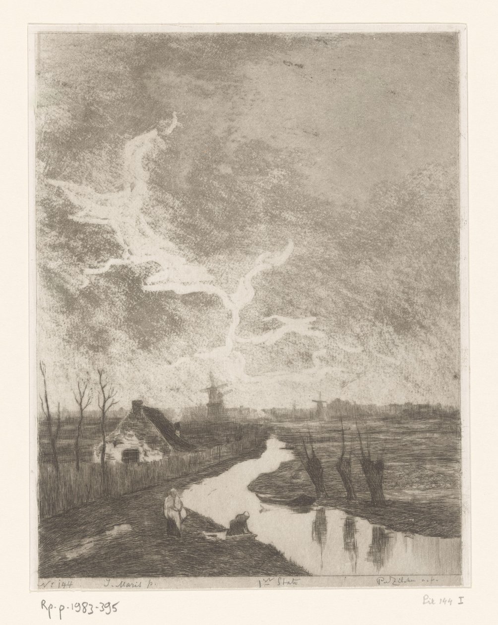 Weidelandschap met sloot, boerderij en molens da Philip Zilcken (signed by artist)