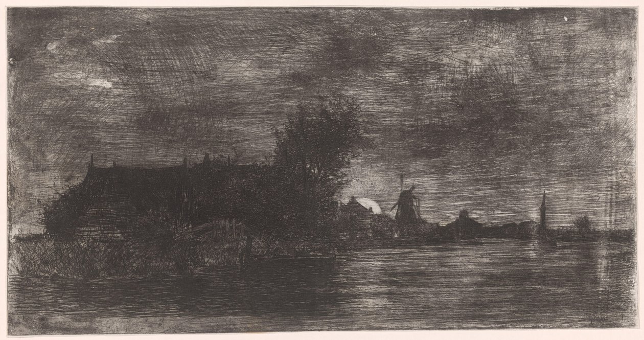 Paesaggio con case e mulino sull