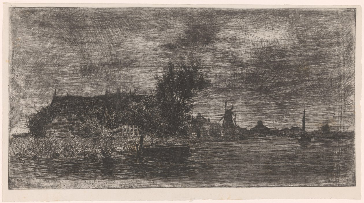 Paesaggio con case e mulino sull
