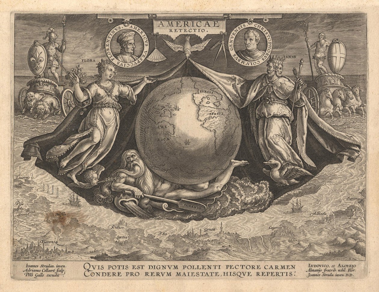 Copertina di Americae Retectio, 1591 da Philipp Galle