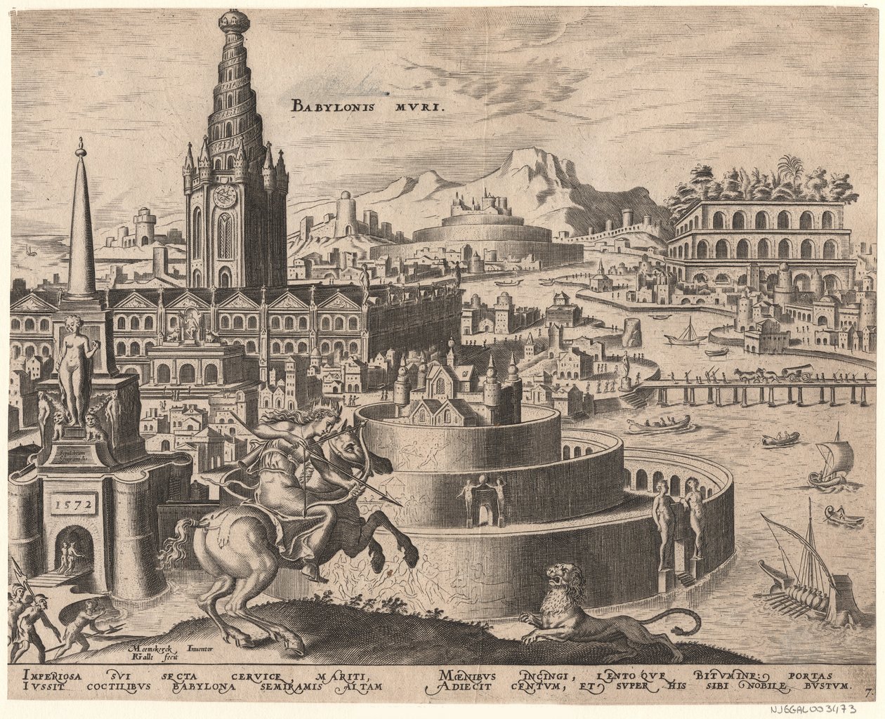 Die Mauern von Babylon dalla serie Le Ottave Meraviglie del Mondo Dopo Maarten van Heemskerck, 1572 da Philipp Galle
