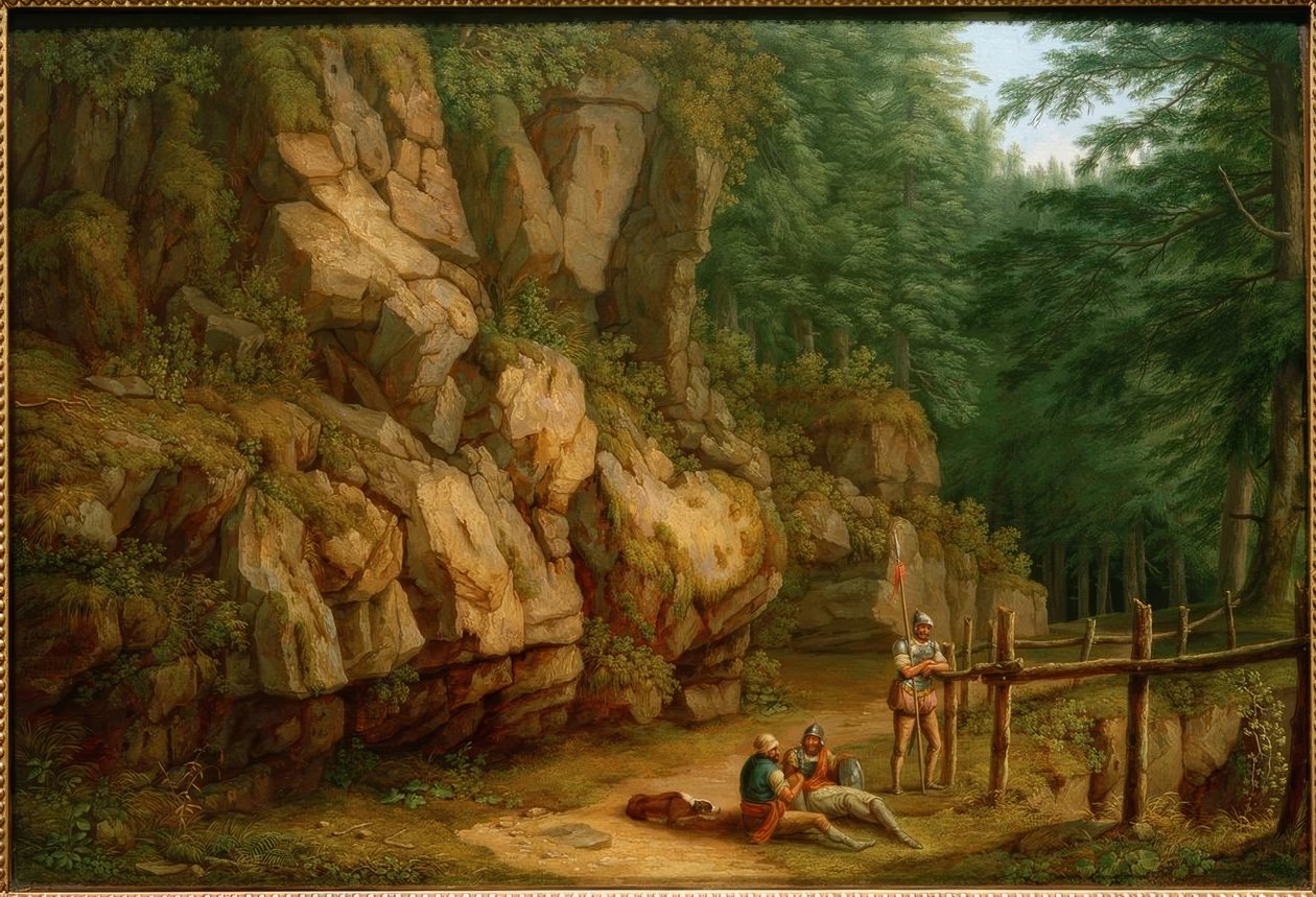 Paesaggio roccioso con soldati (Masso del Diavolo) da Philipp Hackert