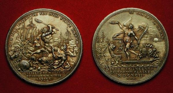 Medaglia commemorativa della battaglia di La Hogue nel 1692 da Philipp Heinrich Mueller