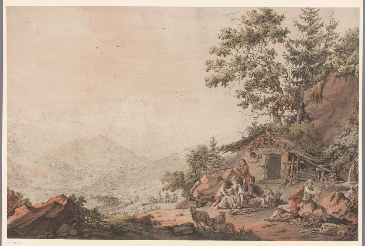 Famiglia presso una casa in montagna da Philipp Jacques Loutherbourg (I) (attributed to)