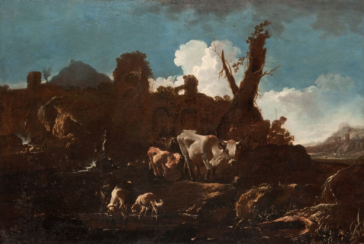 Bovini in un paesaggio italiano da Philipp Peter called Rosa da Tivoli Roos
